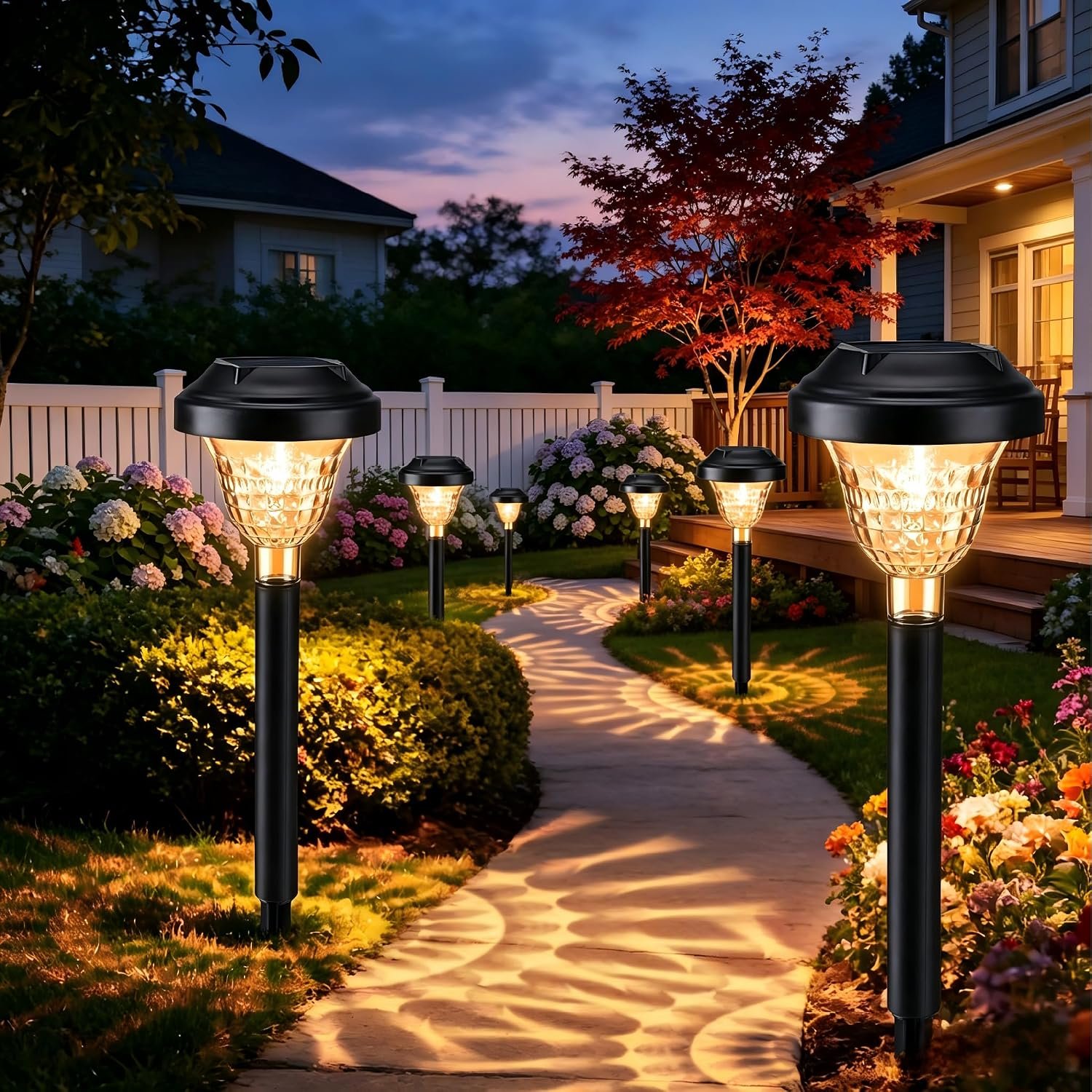 Joomer Solar Pathway Lights, 8PACK 10LED Solar Landscape Lights,Warm White | Auto Lighting Sense & 2 Modes, Waterproof Outdoor Walkway Light, White Cascading Garden Light for Yard, Patio, Lawn, Driveway