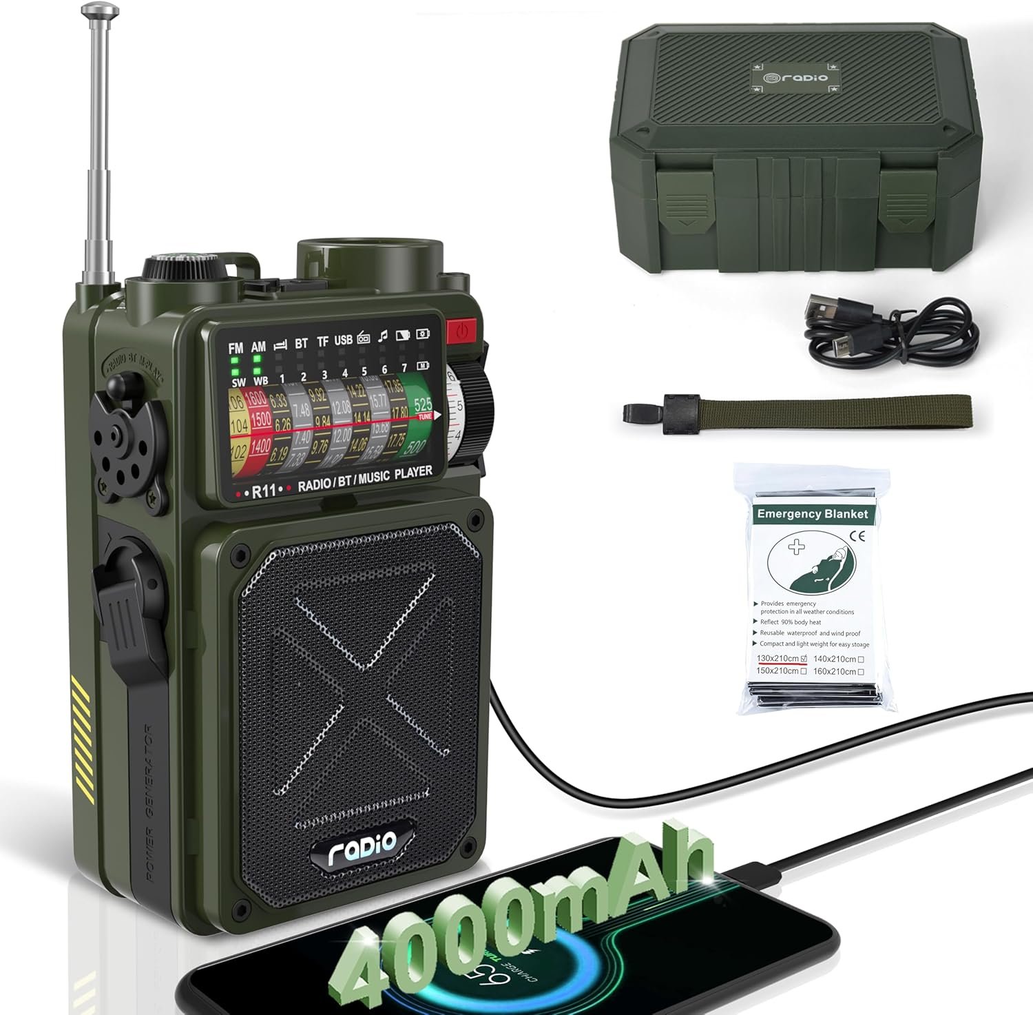 Emergency Radio Hand Crank Solar – NOAA/AM/FM Shortwave Radio for Camping | Bluetooth Speaker,TF Playback,Solar Powered,Hand Crank,Flashlight,SOS Alarm,Weather Alert,Phone Charger for Power Outage