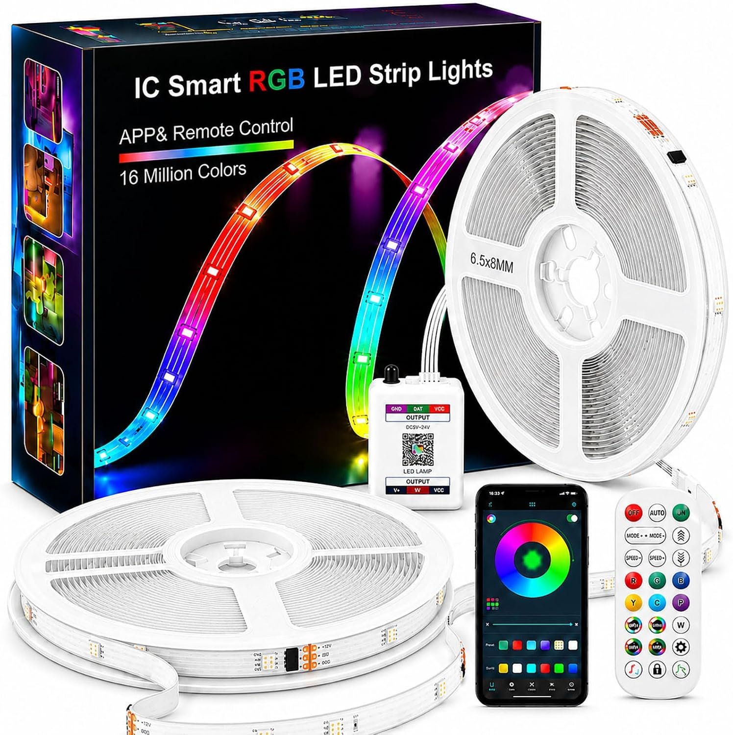 MFWW 100FT Strip Lights, Smart IC RGB LED Lights Multiple Colors on One Line, App+Remote Control, Timing, Multimodal, Music Sync, Color Changing Lights for Bedroom, Party Home Decor, (2 x 50ft)