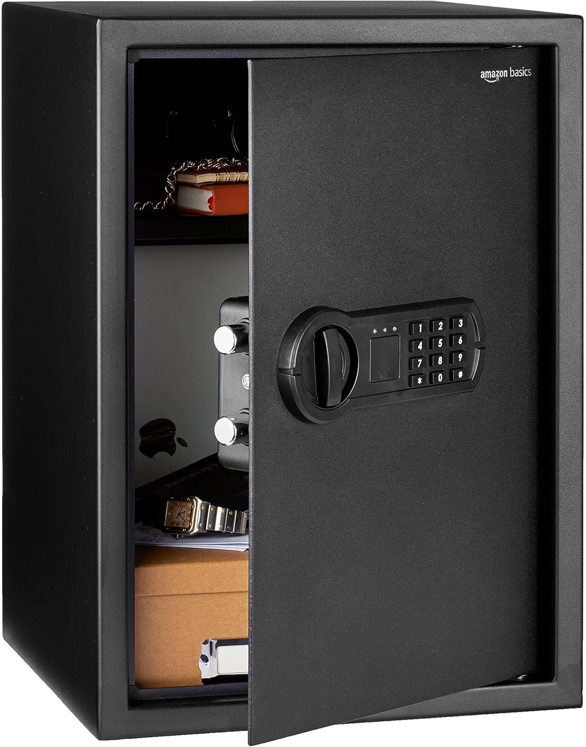 Amazon Basics Steel Home Security Safe Box with Electronic Keypad Lock for Documents, Jewelry, Valuables, 1.8 Cubic Feet, Black, 13.8″W x 13″D x 19.7″H
