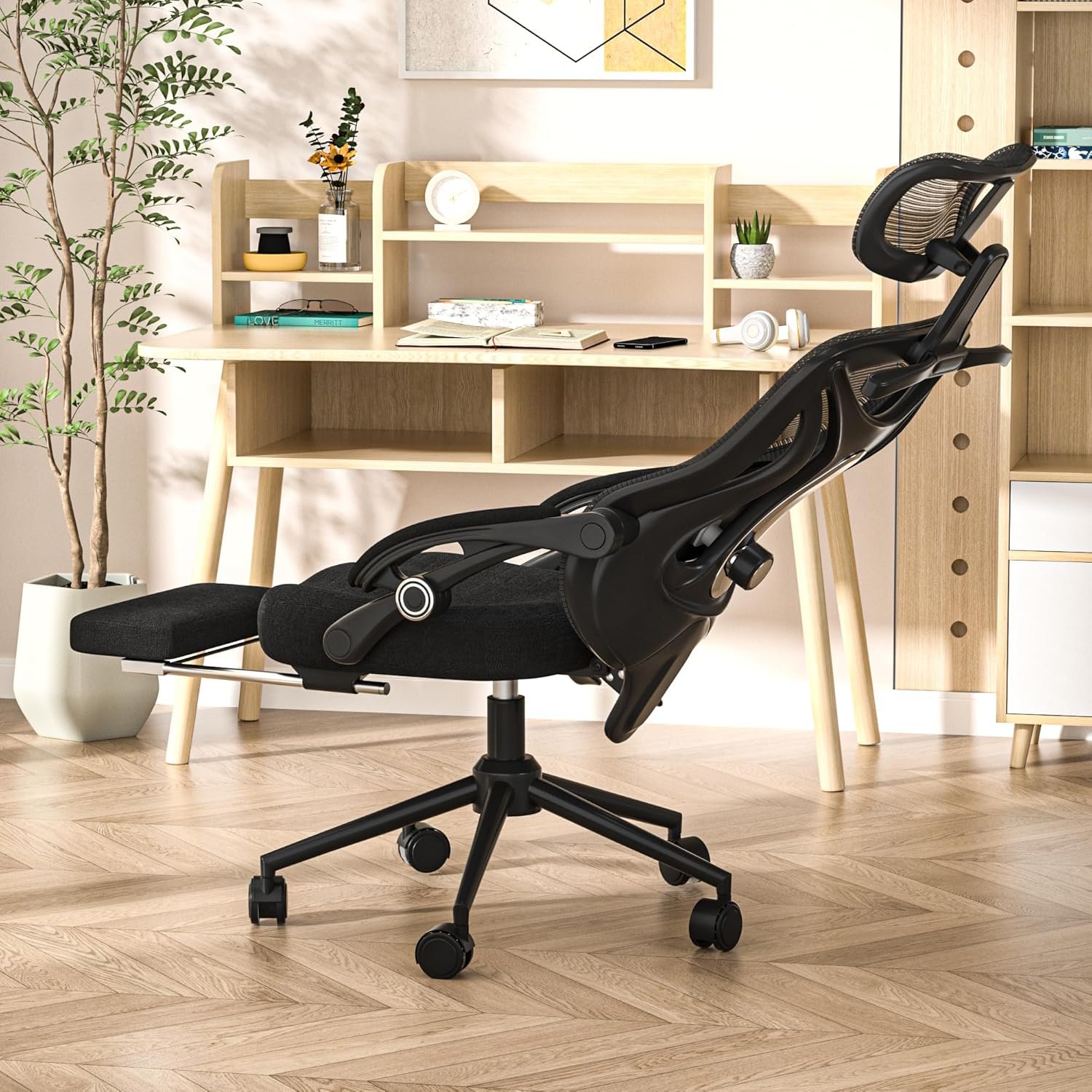 CYKOV Ergonomic Office Chair with Footrest – Adjustable Lumbar Support & Headrest, 90-135° Reclining Mesh Back Computer Chair – Home Office/Gaming, 350lbs Capacity
