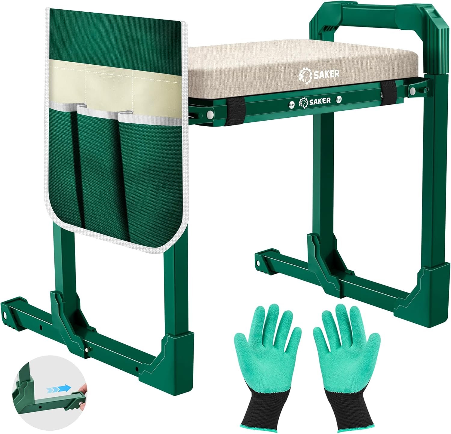 Saker Garden Kneeler and Seat Foldable Gardening Stool with Extendable Legs & Thickened Pad, Tool, Heavy Duty 400lbs Support for Elderly, Gardening, Outdoor Use