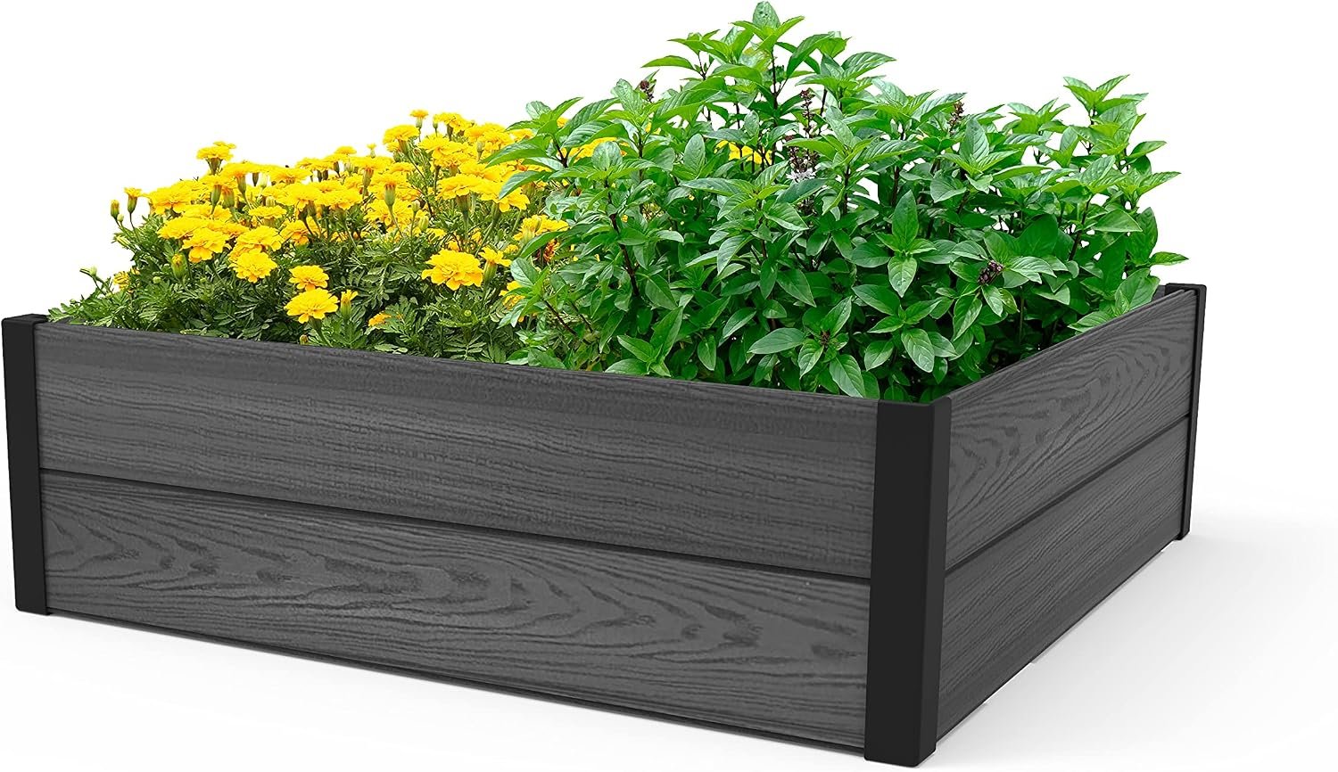 Keter 48″ X 48″ inches Wood Look Raised Garden Bed, Durable Outdoor Herb Garden Planter for Vegetables, Flowers, and Succulents, Grey