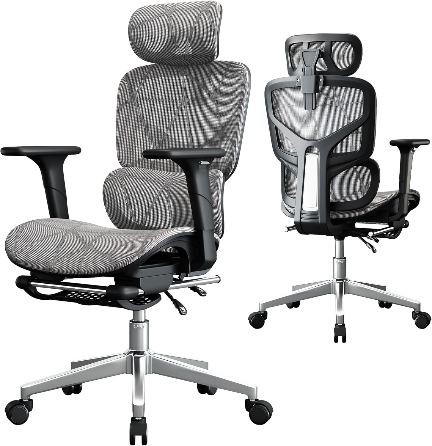 Mesh Office Chair,Ergonomic Computer Chair,Adjustable Lumbar High Back Desk Chair 400lbs,4D Adjustable Armrests & Removable Headrest,Breathable Mesh Chair for Adults,Home Gaming & Workplace(Gray)