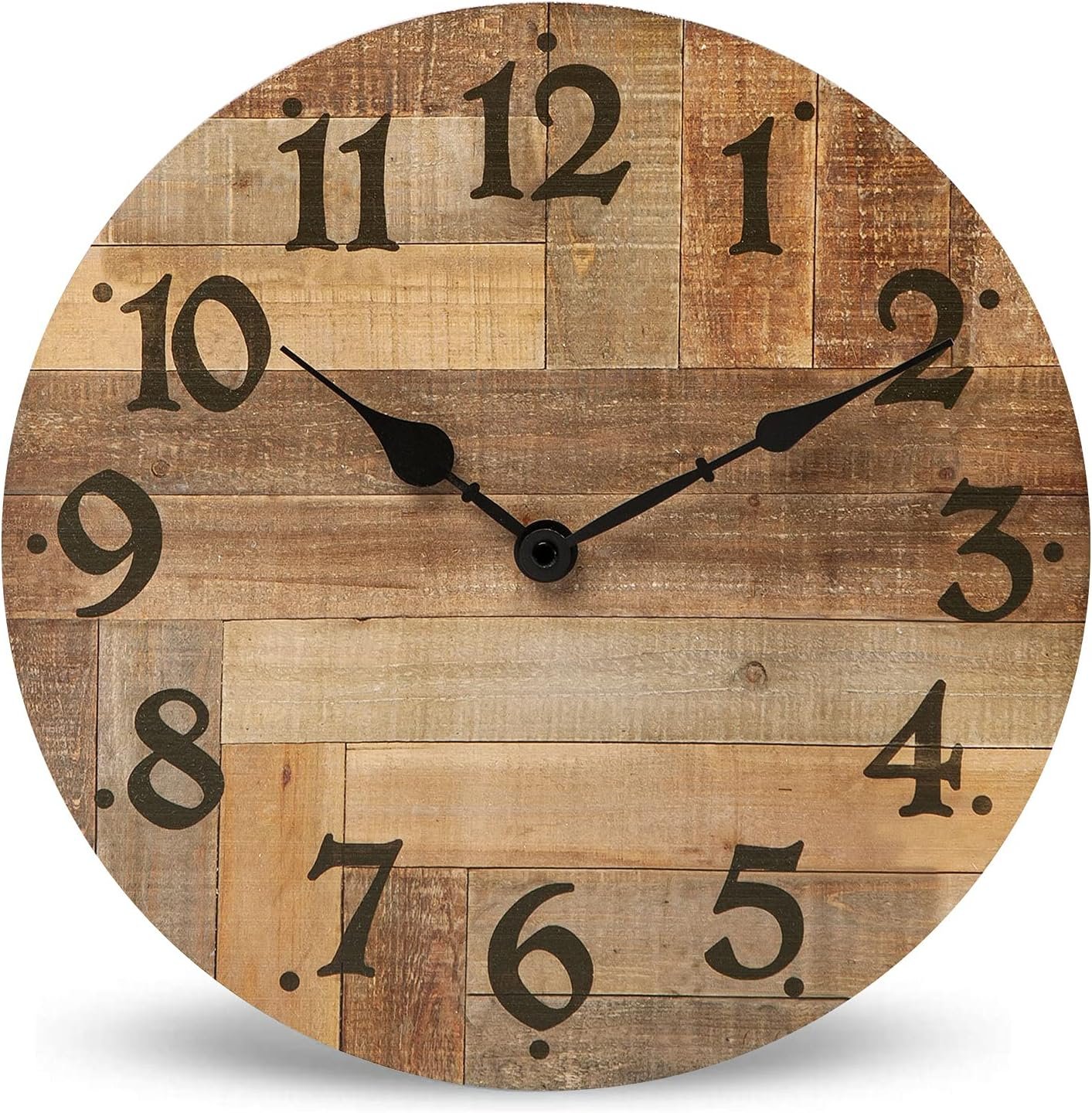 NIKKY HOME Rustic Small Wall Clock, 12 Inch Wooden Clocks Battery Operated | Farmhouse Brown Wood MDF Silent Non Ticking Decorative Country Cabin Clock for Kitchen, Living Room, Bedroom, Bathroom