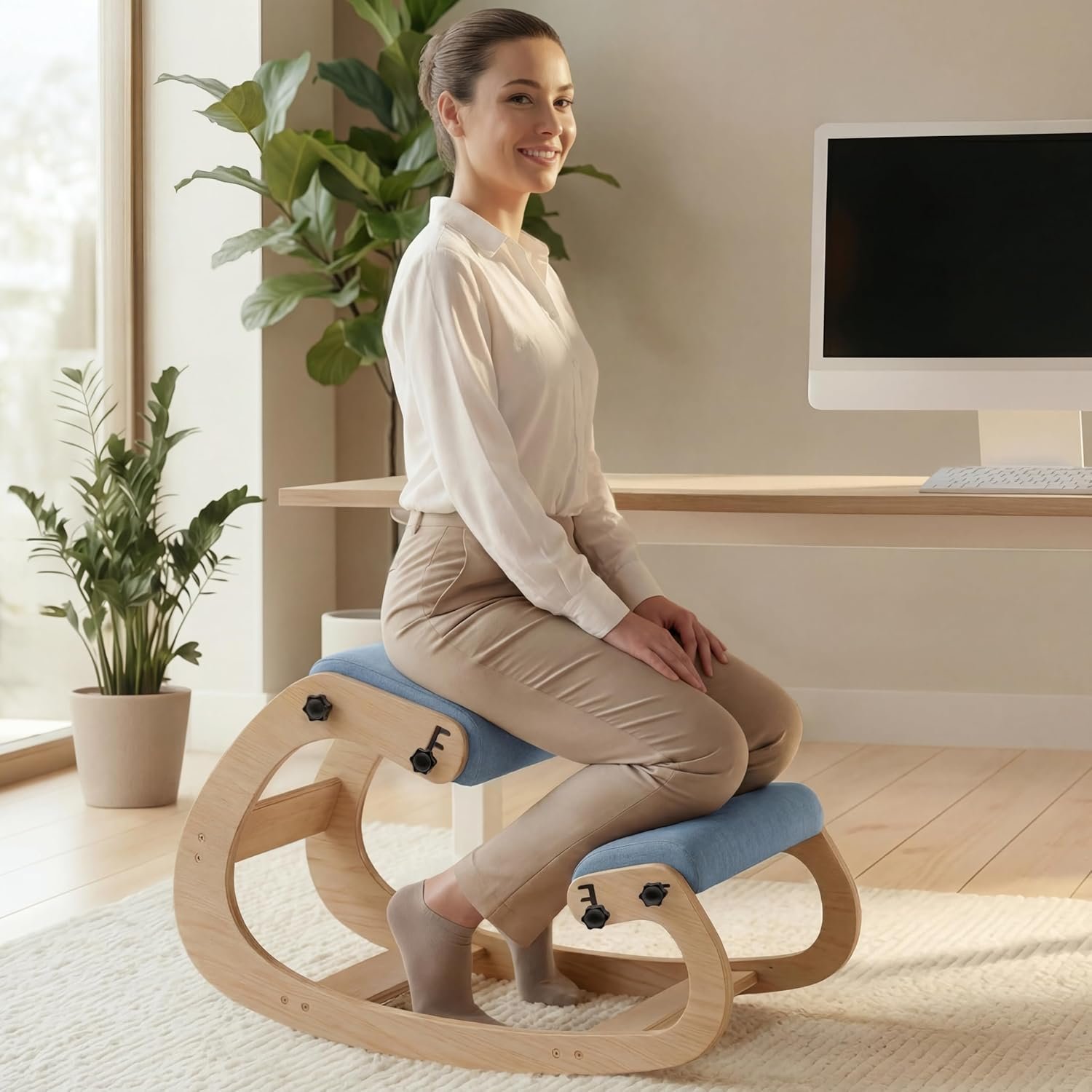 NYPOT Ergonomic Kneeling Chair with Adjustable Seats – Knee Chair for Posture Correction & Kneel Rocking Stool for Desk – Back Pain Relief for Home and Office, Supports 250 pounds – 5 Years Warranty
