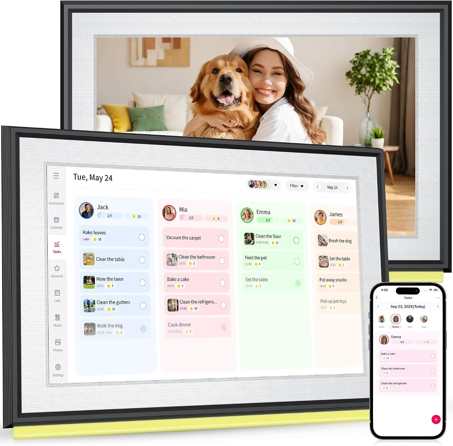 BIGASUO 10.1″ Digital Calendar, Smart Touchscreen Interactive Display, Electronic Organizer for Monthly, Weekly & Daily Agenda, Chore Chart, Meal Planner, To Do List, Family Schedules, Picture Frame