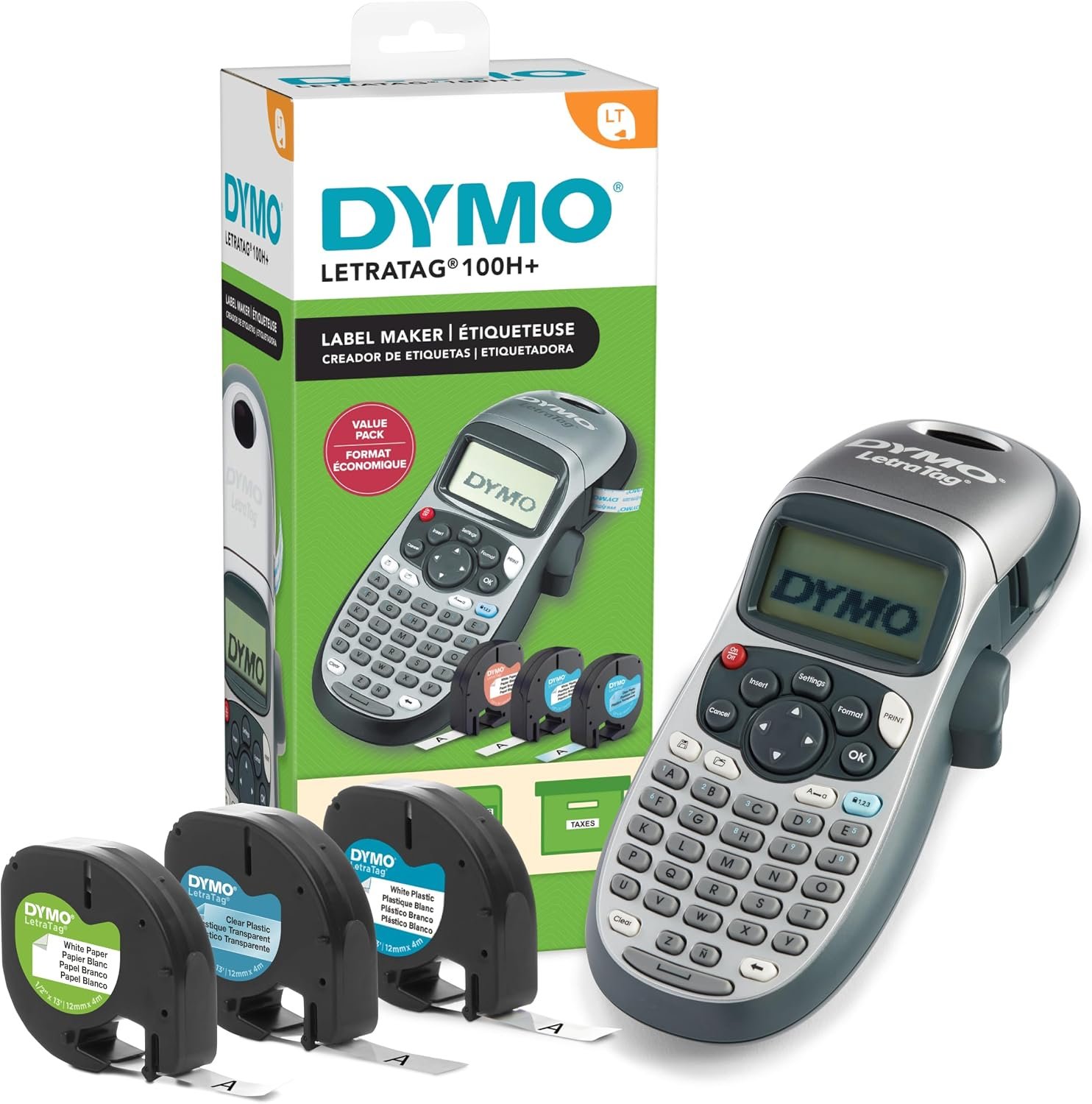 DYMO Label Maker Machine with 3 Tapes – 100H LetraTag Handheld, Includes 3 LT Label Tapes, Perfect for Home & Office Organization