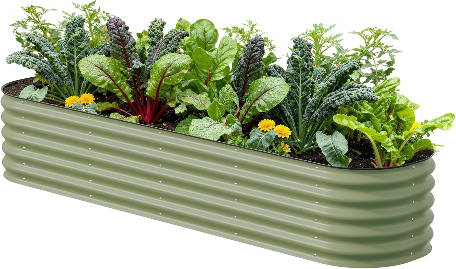 Vego garden Raised Garden Bed Kits, 17″ Tall 9 in 1 8ft X 2ft Metal Raised Planter Bed for Vegetables Flowers Ground Planter Box-Olive Green