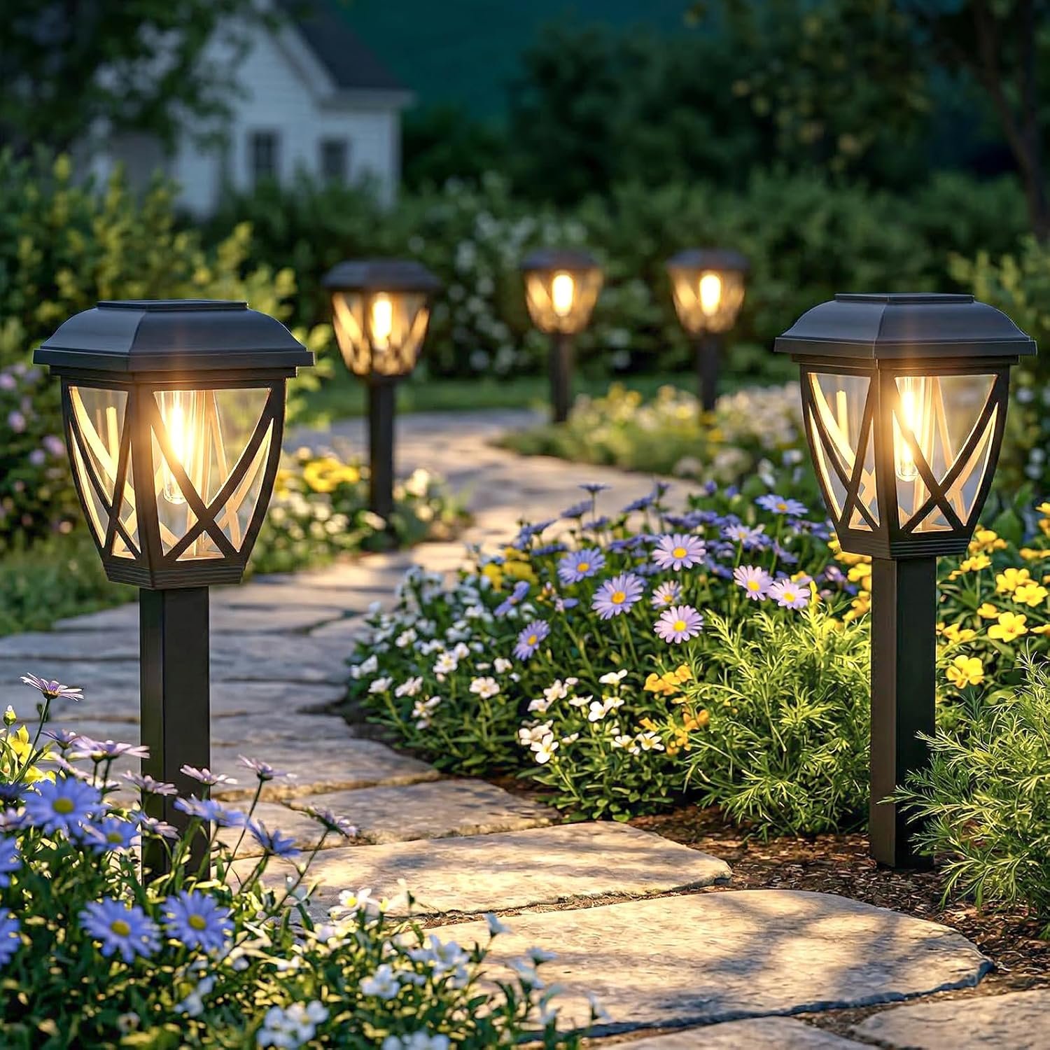 Greluna Solar Pathway Lights Outdoor 10 Pack, Auto On/Off Waterproof Solar Garden Lights, Energy Saving LED Landscape Outside Lights for Yard, Walkway, Patio & Driveway Decor
