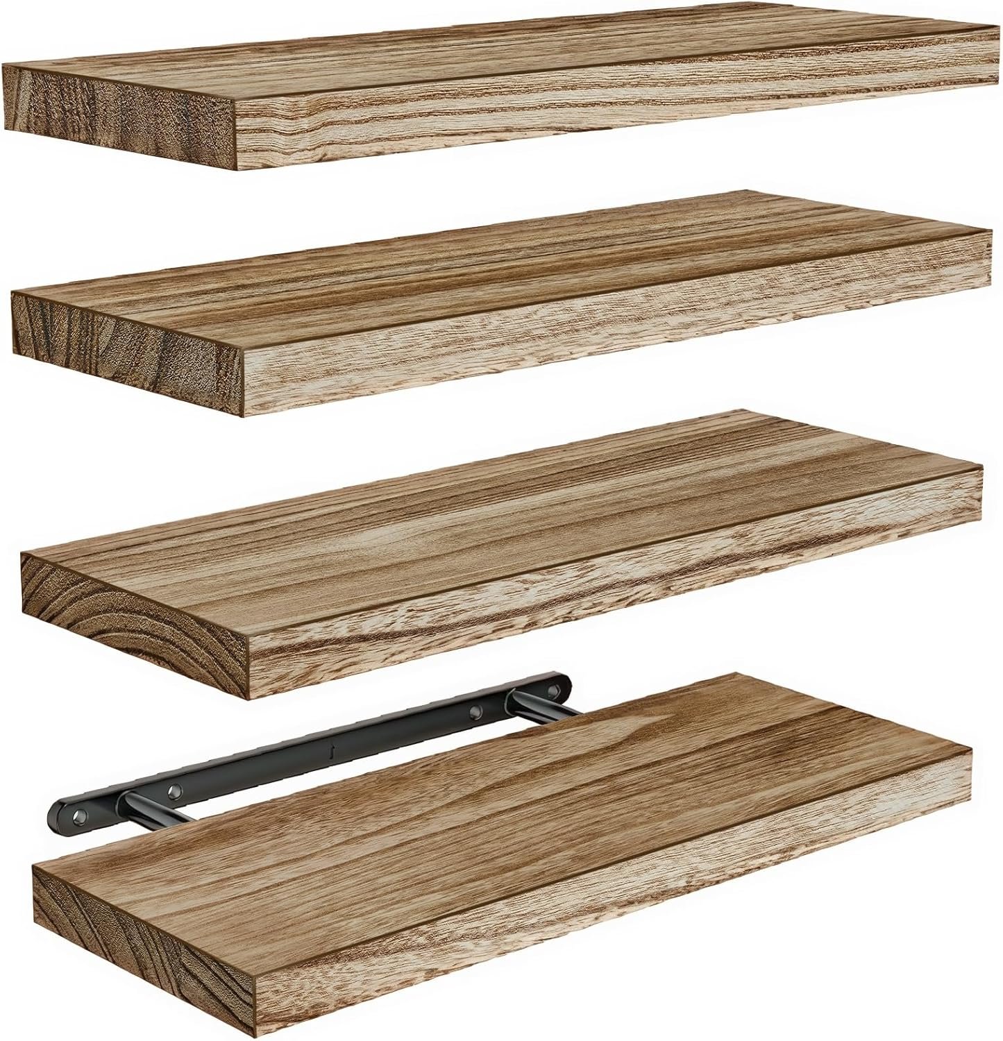 Amada Homefurnishing Floating Shelves, Paulownia Wood Wall Shelves for Living Room/Bedroom/Kitchen/Home Office, Wood Floating Shelf for Home Storage & Organization, Set of 4, 15.75″L x 5.91″W x 0.98″H