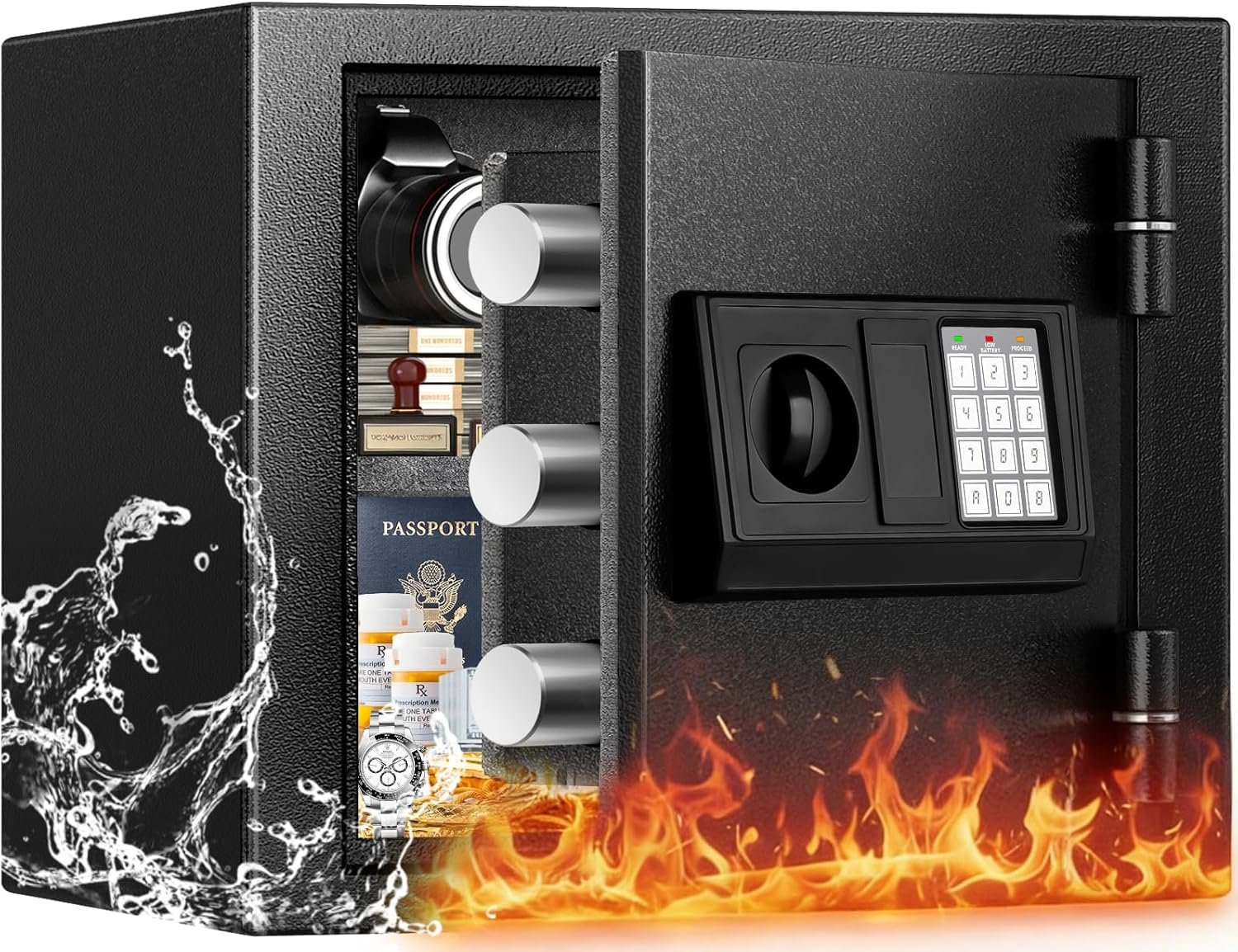 [𝟐𝟎𝟐𝟔 𝟑𝟓-𝐌𝐢𝐧 𝟏𝟕𝟎𝟎°𝐅] Fireproof Safe for Home, Money Safe for Cash, 𝟐𝟐𝐋𝐛𝐬 Fire Proof safes for Home Use, Wall Mounted Safes with Alarm System and LED Light
