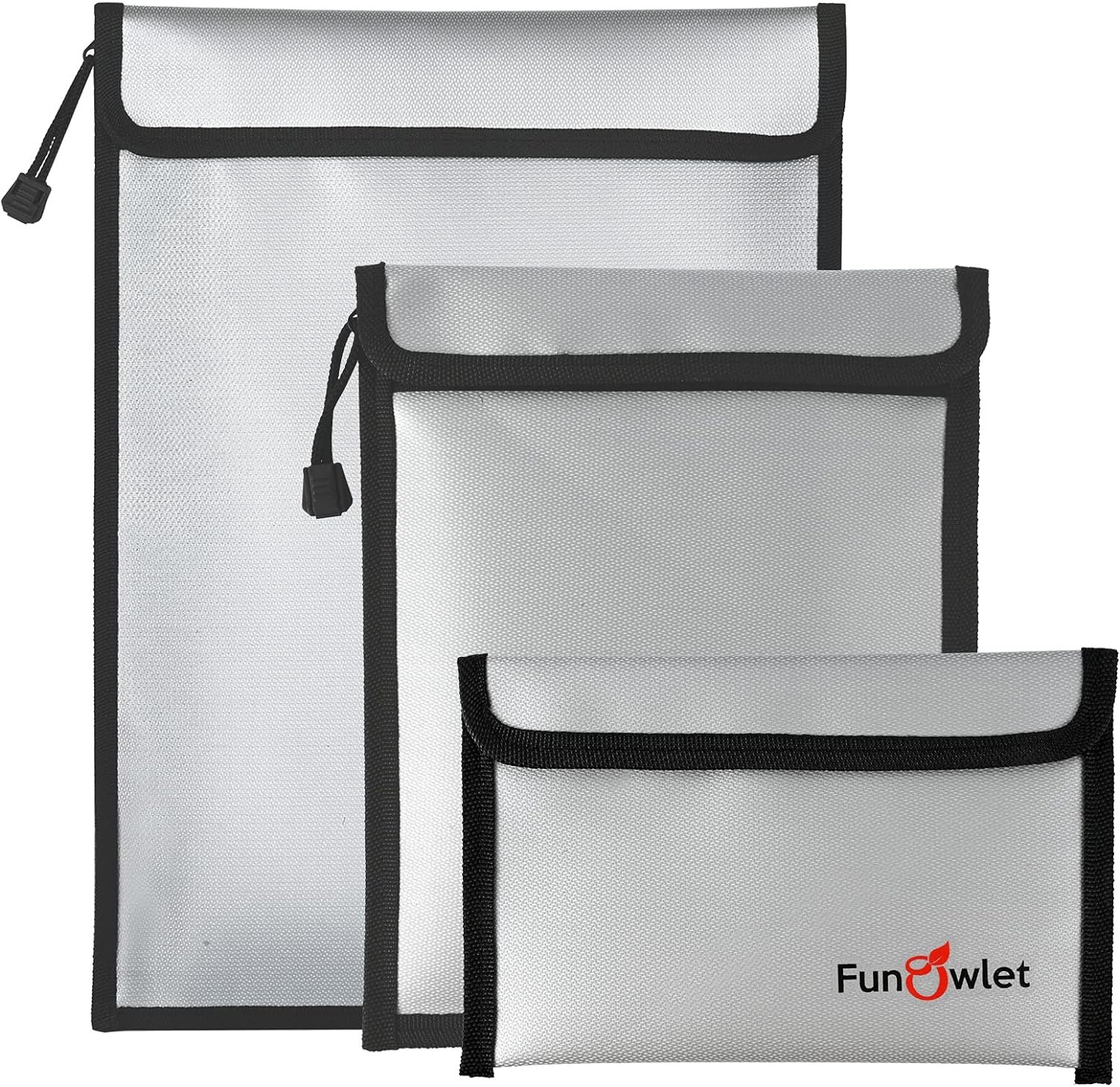 Fireproof Waterproof Money Document Bag, 3Pack Safe Pouch | Fire and Water Resistant ,Zipper Storage Organizer, for Important Papers, Cash, Passports, Jewelry & Electronics, Gray