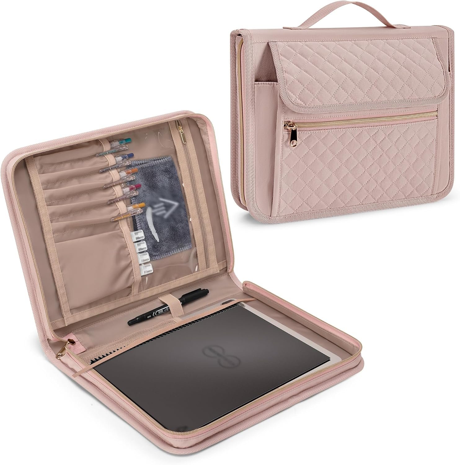 Damero Folio Cover Compatible for Rocketbook Core, Panda and Fusion, Reusable Notebook Cover for Letter Size 8.5” x 11” with Pen Holder and Magnetic Clasp, Pink