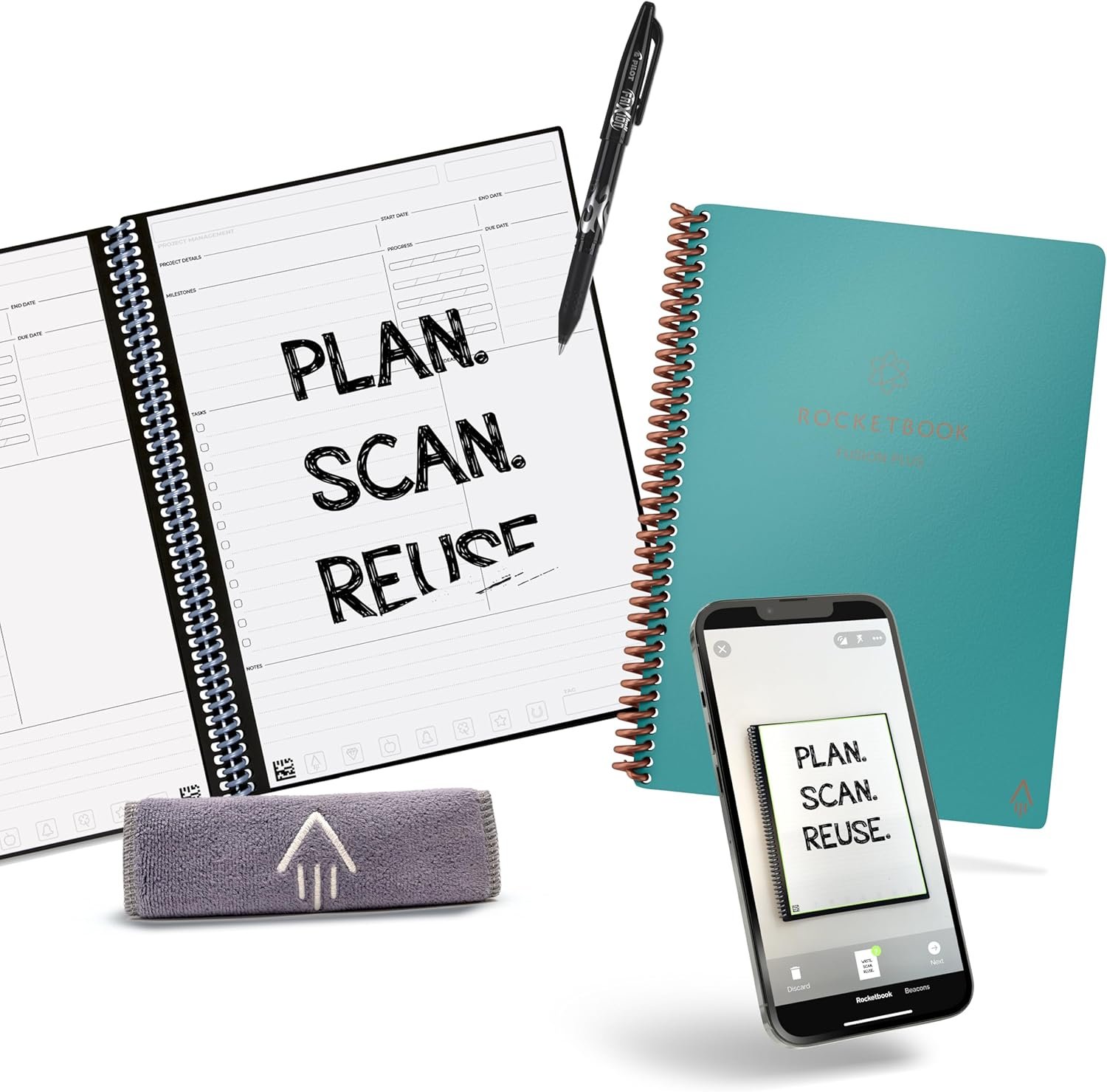 Rocketbook Fusion Plus Smart Reusable Notebook Planner, Notetaking and Planning In One, Letter Size 8.5×11, Teal