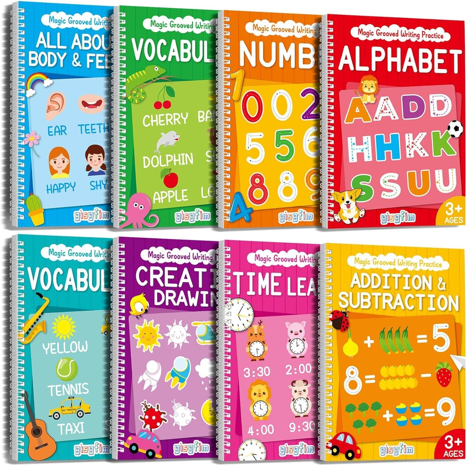 Magic Grooved Writing Practice Books for Kids 3-10, Large Reusable 3D Handwriting Workbooks with Disappearing Ink, Tracing Book Toy Gifts for Kindergarten Summer Workbook Preschool Learning Activities