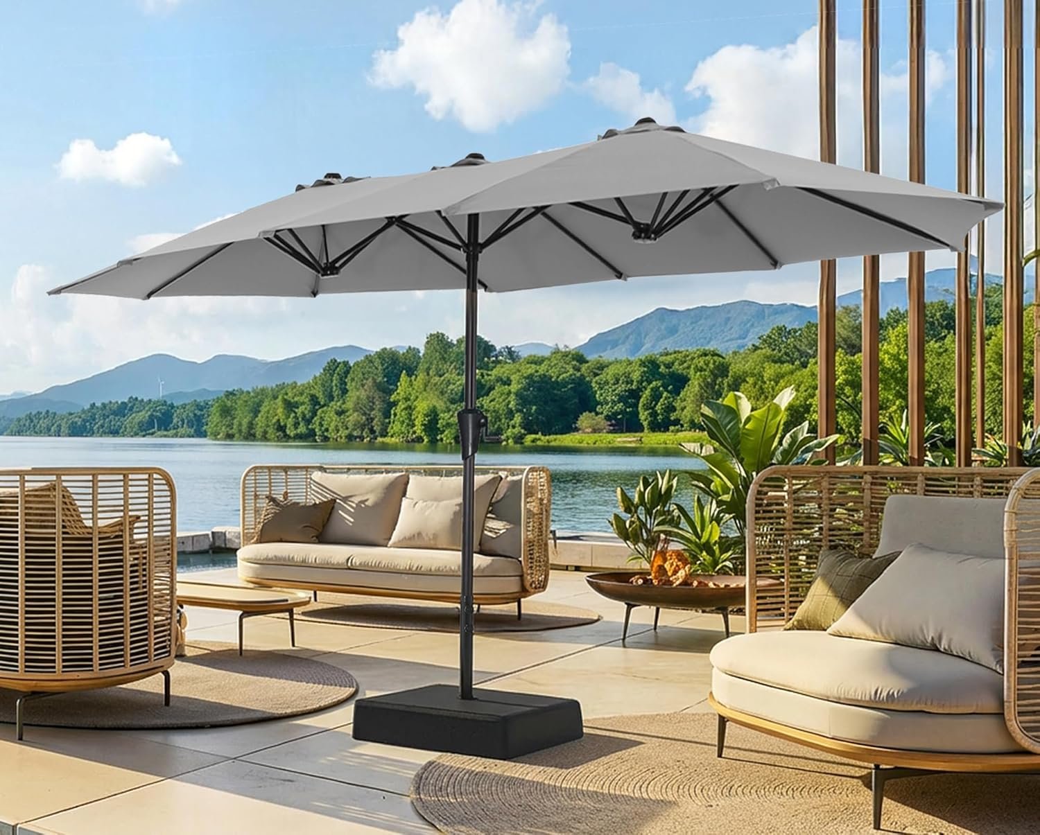SUPERJARE 13FT Outdoor Patio Umbrella with Base Included, Double Sided Pool Umbrellas with Fade Resistant Canopy, Large Table Umbrella for Deck, Market, Backyard – Gray