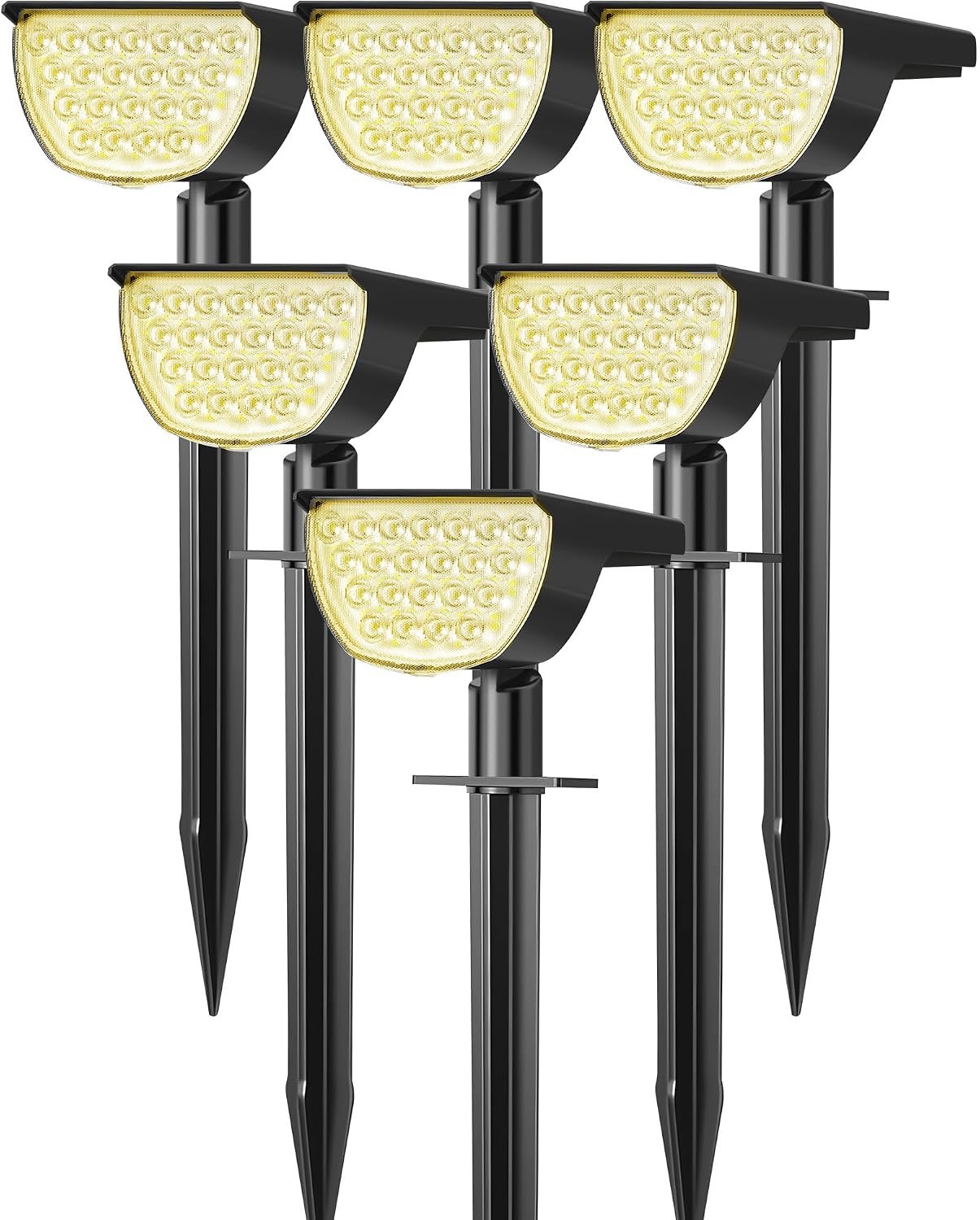 GKGG Solar Lights Outdoor Waterproof IP65, Solar Powered 76 LED 3 Lighting Modes Solar Spot Lights Outdoor for Yard Garden Landscape Pathway (Warm White, 6 Pack)
