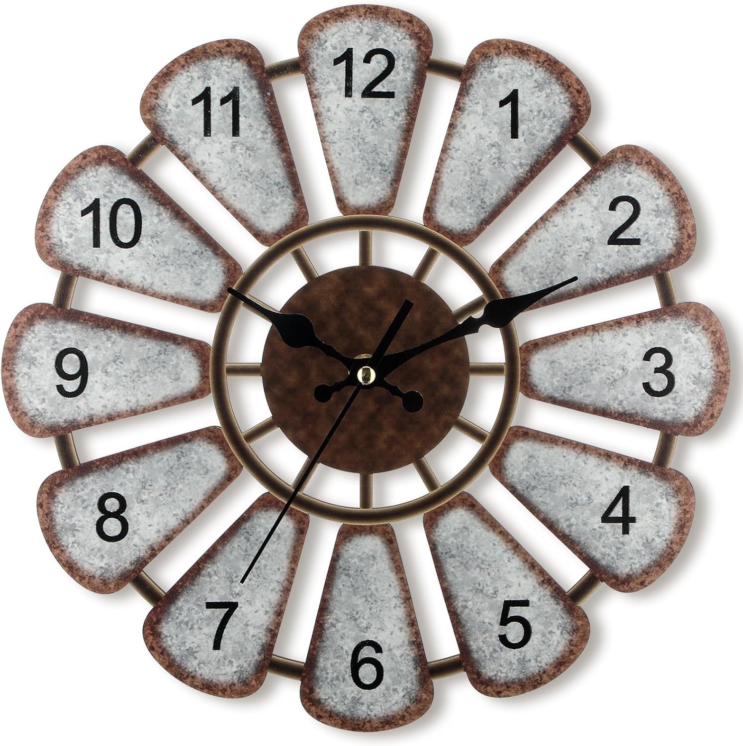 12 Inch Wooden Rustic Windmill Farmhouse Wall Clock Distressed Wood Farmhouse Decor Non Ticking Silent Battery Operated Clock for Home Living Room Kitchen Bedroom Wall Decor