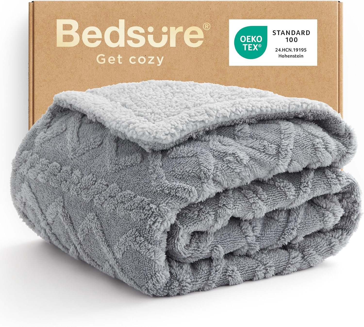 Bedsure Gentlesoft Sherpa Fleece Throw Blanket for Couch – Fluffy & Cozy Cable Jacquard Tufted Throw Gifts for Women and Decor, Thick and Warm Blankets for Winter, Grey, 50×60 Inches