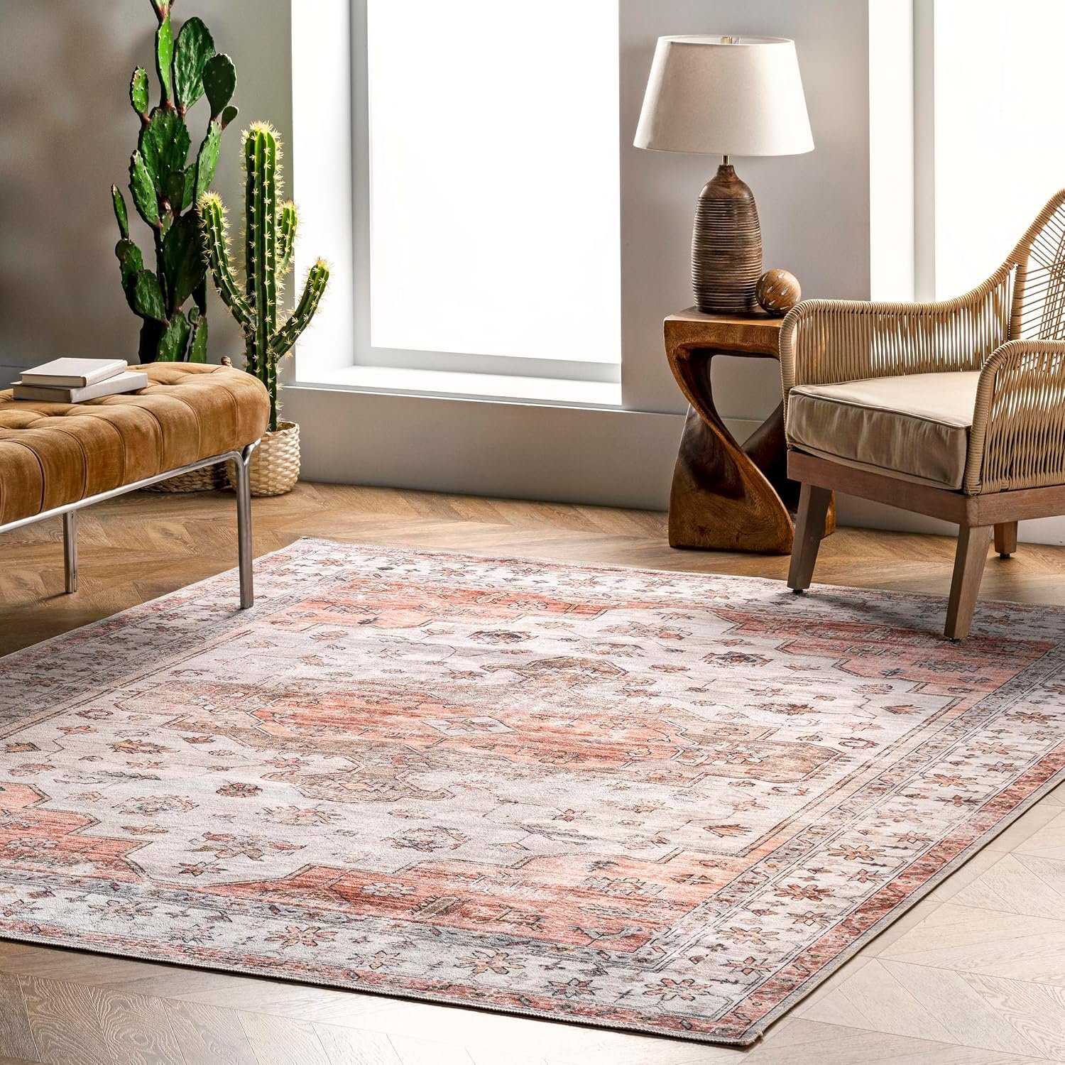 Nuloom SpinClean Banks Beige/Ivory, 5′ x 8′, Vintage, Soft and Cozy, High Traffic, Stain Resistant, Easy Clean, Durable, Machine Washable Area Rug for Bedroom, Living Room, Dining, Foyer