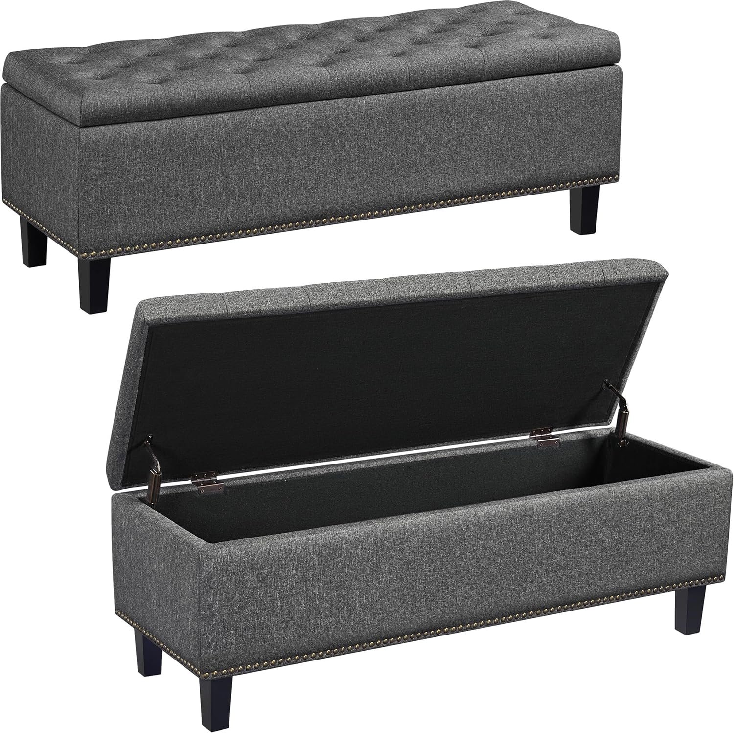Yaheetech 49″ Ottoman with Storage, Tufted Storage Ottoman Bench with Safety Hinge, Entryway Shoe Benches for Bedroom, Living Room, Holds up to 520 lb, Dark Gray