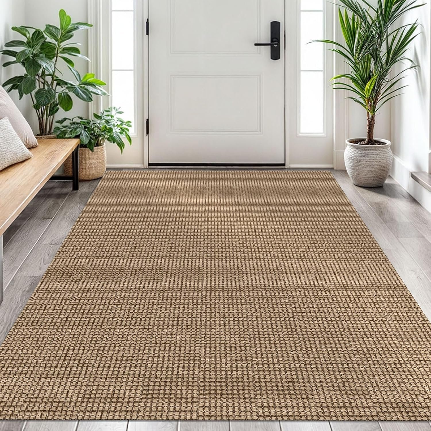 EARTHALL Woven Area Rug 4×6 Ft Washable Rugs for Entryway Non Slip Braided Throw Rugs Bedroom Carpet Cotton Entry Rug Cotton Floor Carpets for Bedroom Dining Room Living Room, Orange/Tan/Brown