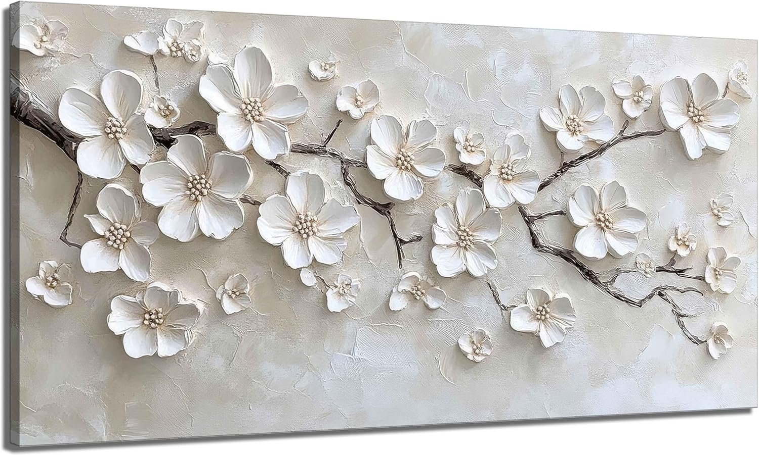 Large White Flower Canvas Wall Art 3D Texture Plant Floral painting Decor Pictures Minimalist Botanical Magnolia Posters Prints for Living Room Classroom Bedroom office corridor Decoration