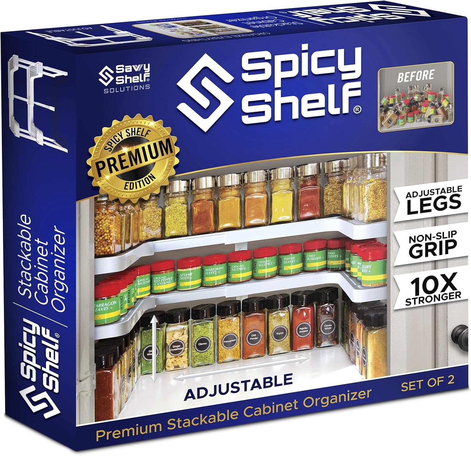 Spicy Shelf 3.0 – Expandable 2 Tiered Spice Rack Organizer for Cabinet & Pantry – Kitchen Seasoning Organizer – Cabinet Spice Racks for Inside Cabinets (Spicy Shelf Premium) – Home Organization