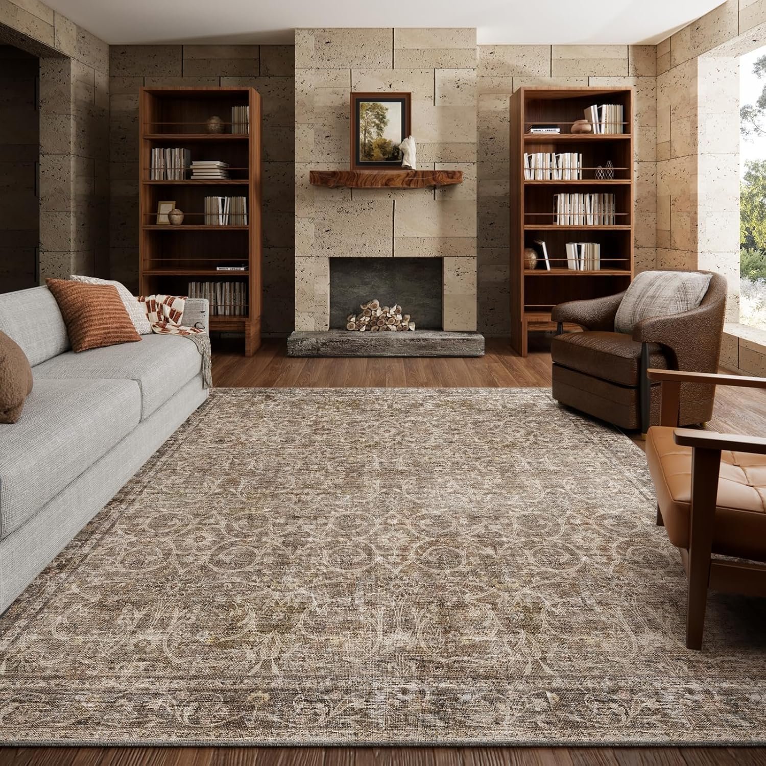 Washable Rugs for Living Room: 8×10 Area Rugs for Bedroom Ultra Soft Non-Slip Stain Resistant Vintage Boho Large Carpet for High-Traffic Dining Room – Farmhouse Decor