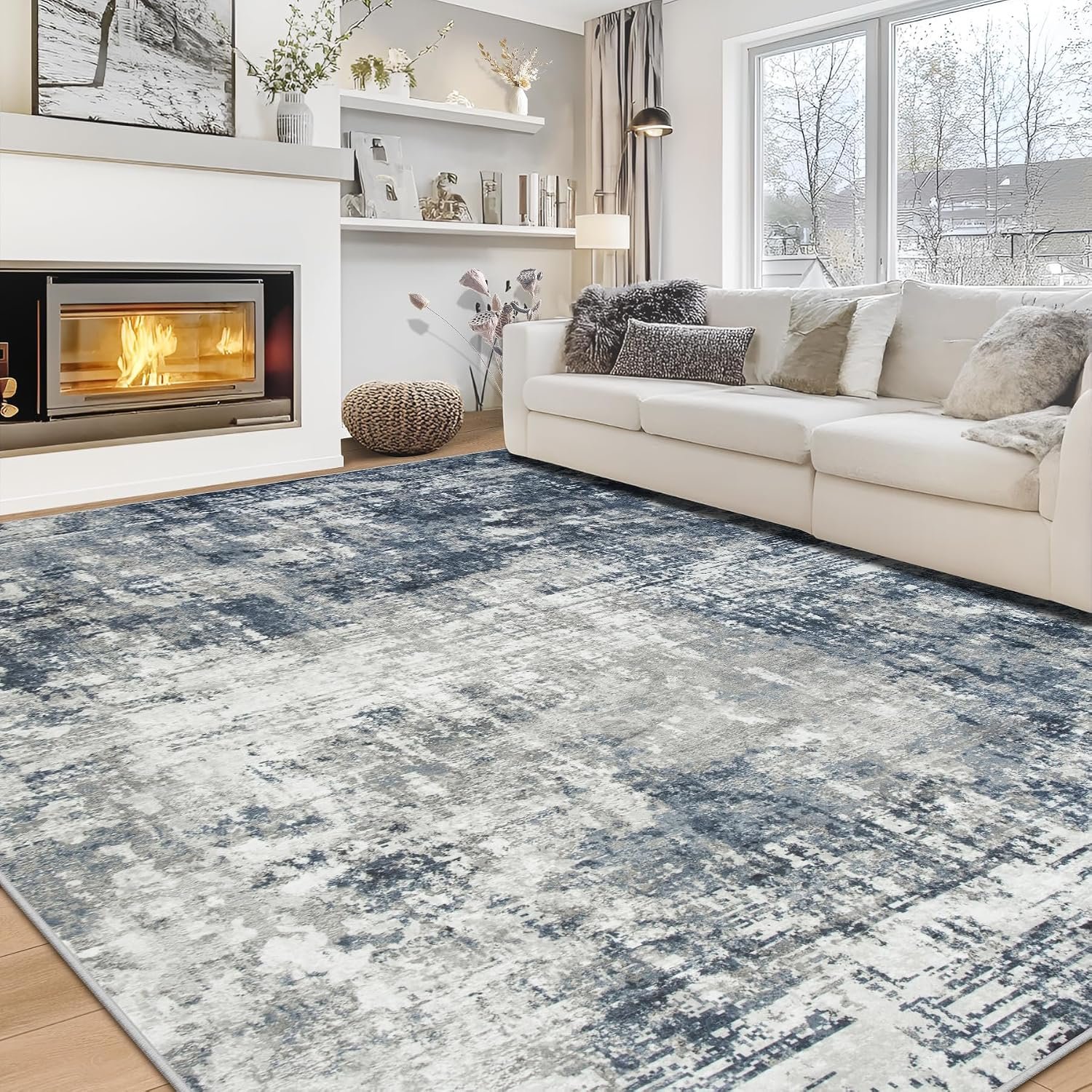 8×10 Area Rugs for Living Room Rug Washable: Modern Large Rug for Dining Room Bedroom Carpet Non Slip 8 by 10 Indoor Abstract Nursery Home Office Blue Grey