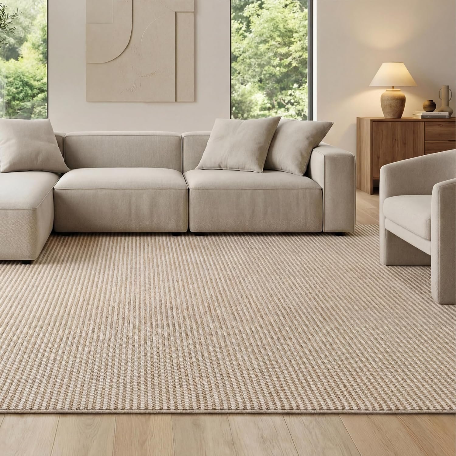 Bedsure 9×12 Faux Wool Area Rugs for Living Room, Machine Washable Carpet, Non-Slip Backing, Pet Friendly Throw Rug for Bedroom Dining Room, Beige