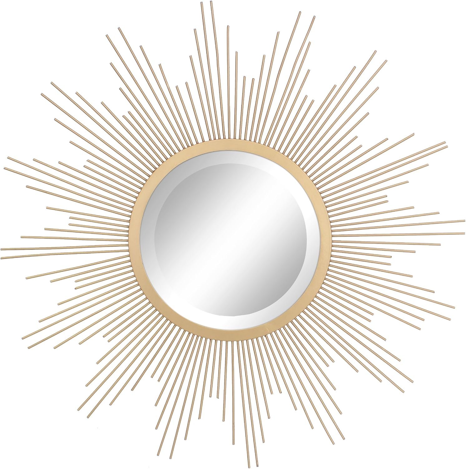 Stonebriar Round 23″ Antique Gold Metal Starburst Hanging Wall Mirror with Attached Mounting Bracket, Decorative Decor for the Living Room, Bedroom, Bathroom, Hallway, and Entryway