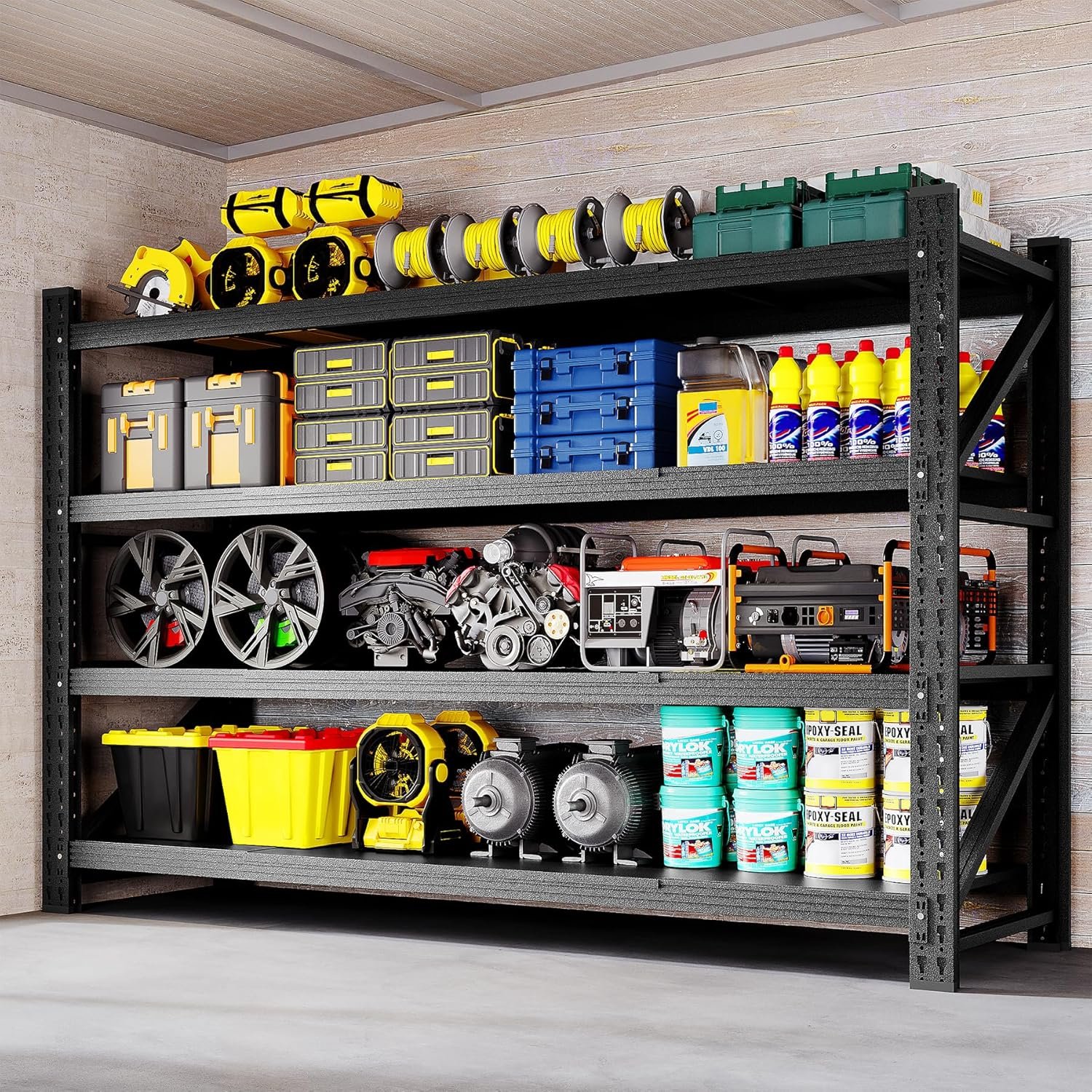 BYNSOE 71″ W Garage Shelving Storage Shelves 5000LBS Metal Heavy Duty Garage Shelves Units Adjustable Storage Shelves for Industrial, Factory,71″ W X 24″ D X 69″ H