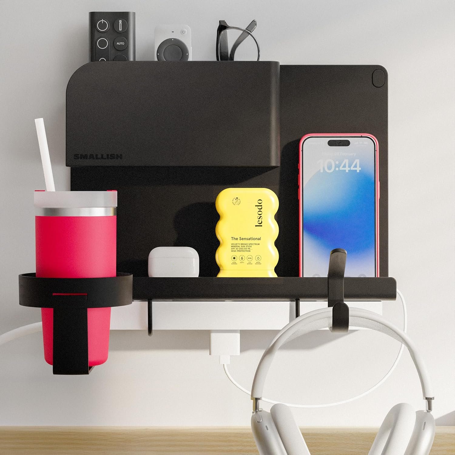 WallShelfie Bedside Wall Organizer & Dorm Decor – Dorm Room Essential, Floating Bedside Shelf Wall Mount Organizer, Remote Control Holder, Cool Teen Girls Trendy Stuff, Room Organization (Black)