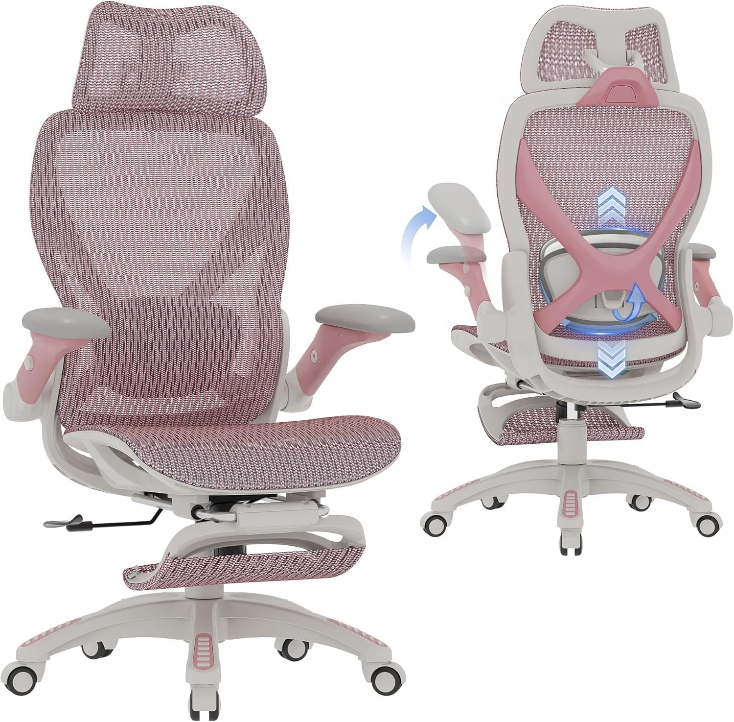 ELABEST X100 Ergonomic Mesh Office Chair with Footrest, Big and Tall Hone Desk Chair with 5D Flip-Up Arms, Adjustable 3D Lumbar Support,Gaming & Executive Computer Chairs