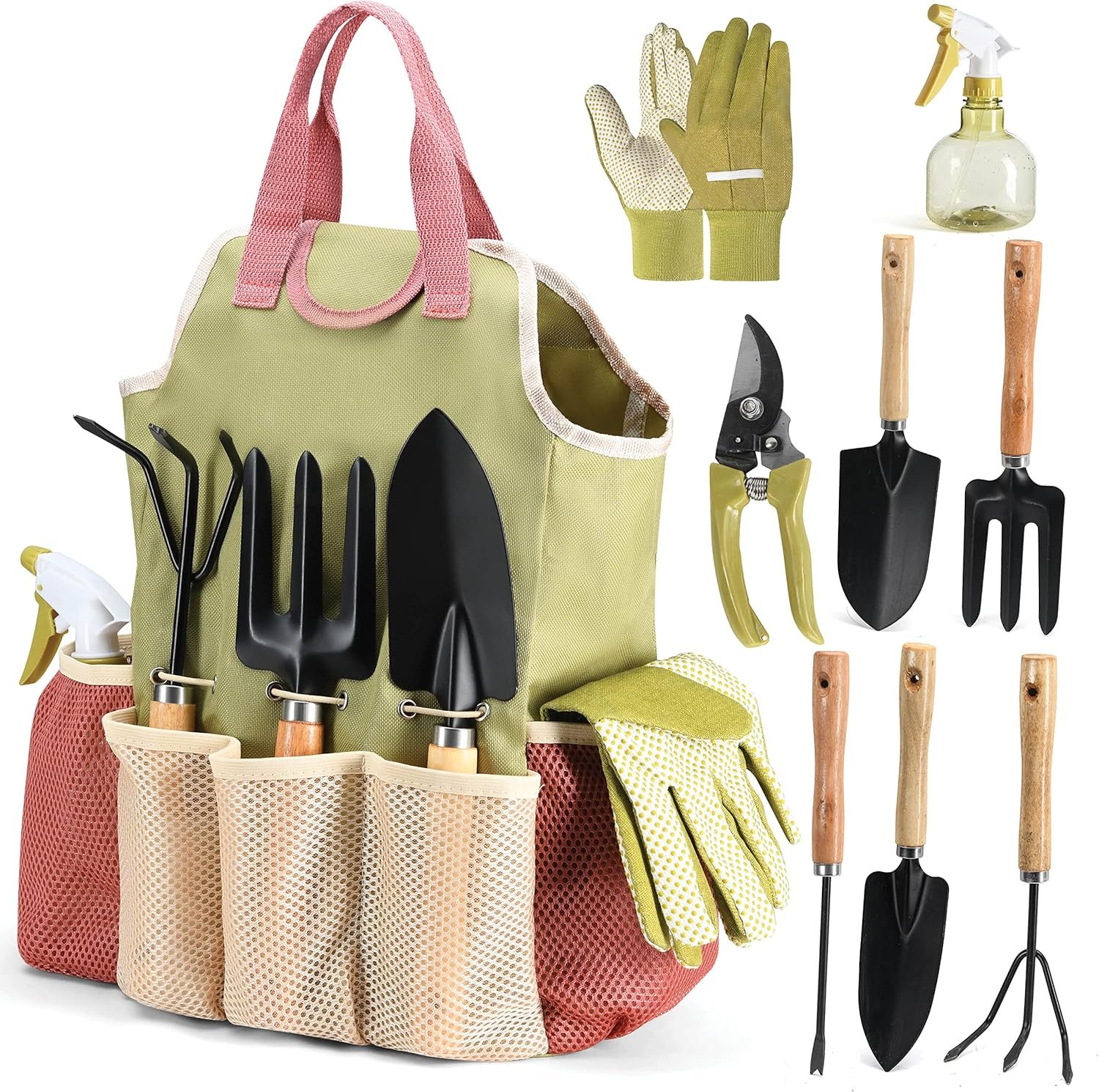 Gardening Tools Set of 10 – Complete Heavy Duty Garden Tools Set with Fashion Handbag – Durable Gardening Supplies Kit Ideal Garden Gifts for Women