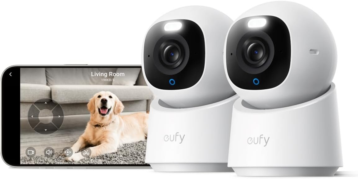 eufy Security 4K Indoor Camera E30, No Subscription, Pan and Tilt | AI Tracking, Color Night Vision, Pet/Baby/Nanny Camera with Two-Way Audio, Human/Pet Detection, Works with HomeKit (2-Pack)