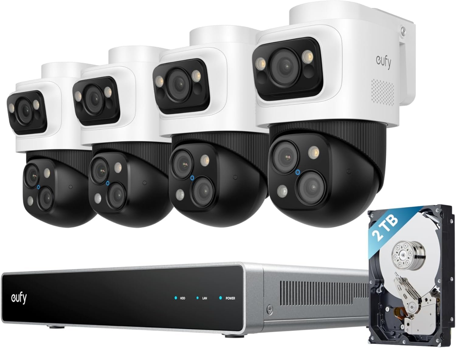 eufy Security 4K NVR System S4 Max, 4-Cam, 2TB HDD, PoE Wired | 24/7 Recording, Triple Lens Bullet-PTZ Cam, 360° PTZ, Up to 16CH, Cross-Cam Tracking, 8× Auto Zoom, Smart Video Search