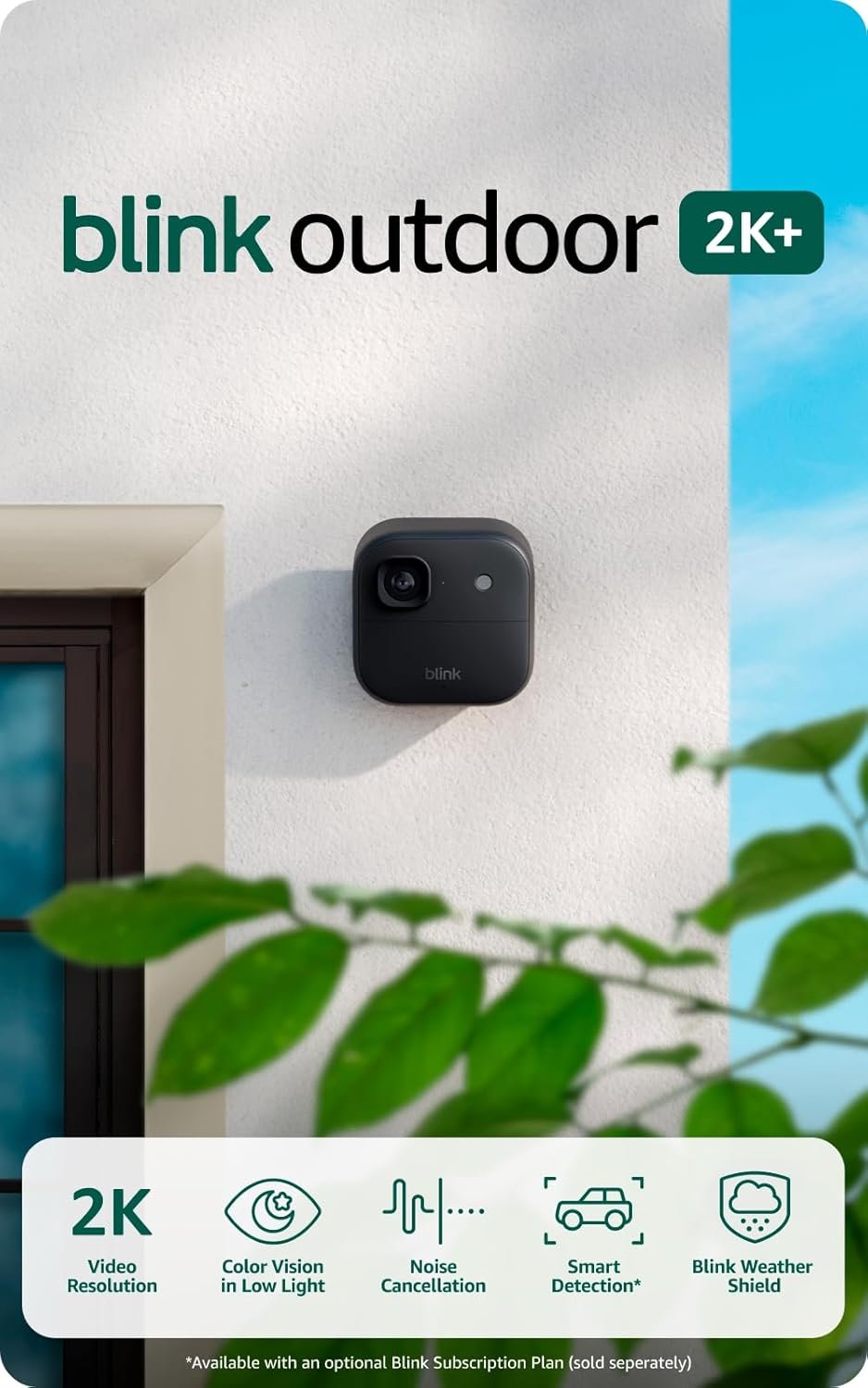 Blink Outdoor 2K+ (newest model) — Wireless smart security camera, 2K video resolution, enhanced audio, two-year battery. Sync Module Core included — 3 camera system (Black)