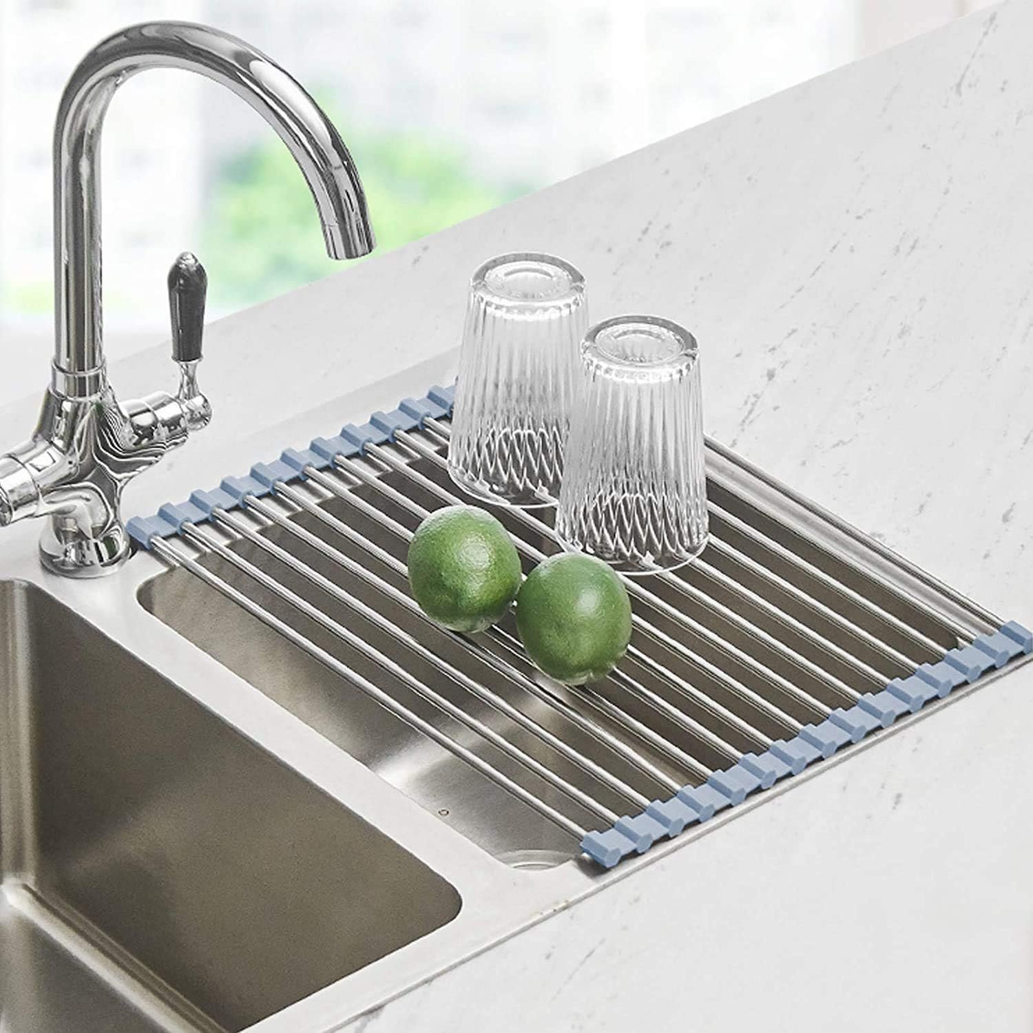 Seropy Roll Up Dish Drying Rack, Over the Sink Dish Drying Rack Kitchen Rolling Dish Drainer, Foldable Sink Rack Mat Stainless Steel Wire Dish Drying Rack for Kitchen Sink Counter Storage 17.5×11.8