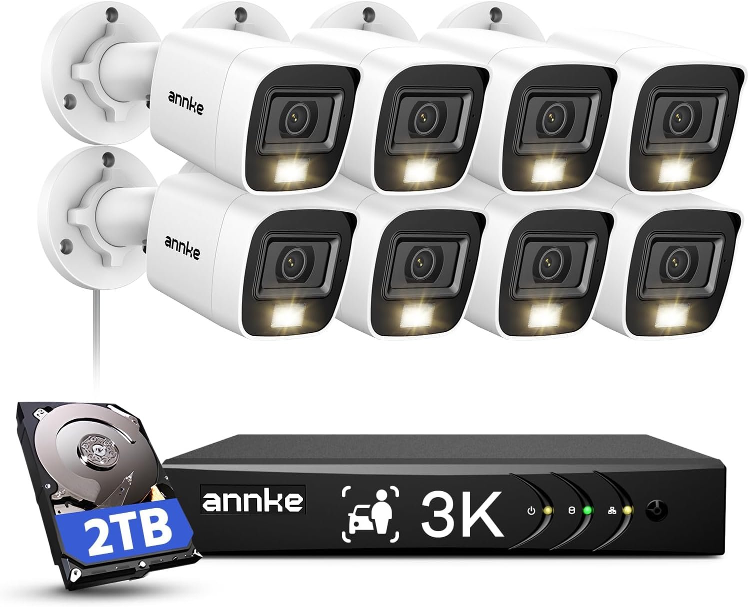 ANNKE 8CH 3K Wired Security Camera System with Smart Dual Light, 2TB HDD | 8pcs 5MP (2960 * 1665) CCTV Analog Cams, AI Human/Vehicle Detection, Built-in Mic, Color Night Vision, IP67, 24/7 Recording